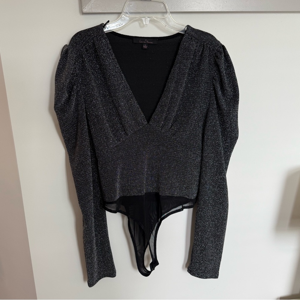 Black Long Sleeve Shimmering Bodysuit
